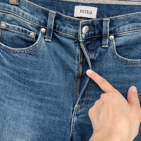 Pistola Broadway Jeans Womens 27 4 Medium Wash Blue High Rise Wide Leg Raw Hem - Picture 4 of 11